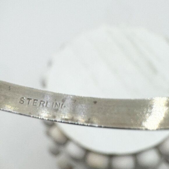 Vtg Sterling Silver Cuff Lab Created Opal Cabochon Thin Cuff Bracelet Southwest - Picture 12 of 13